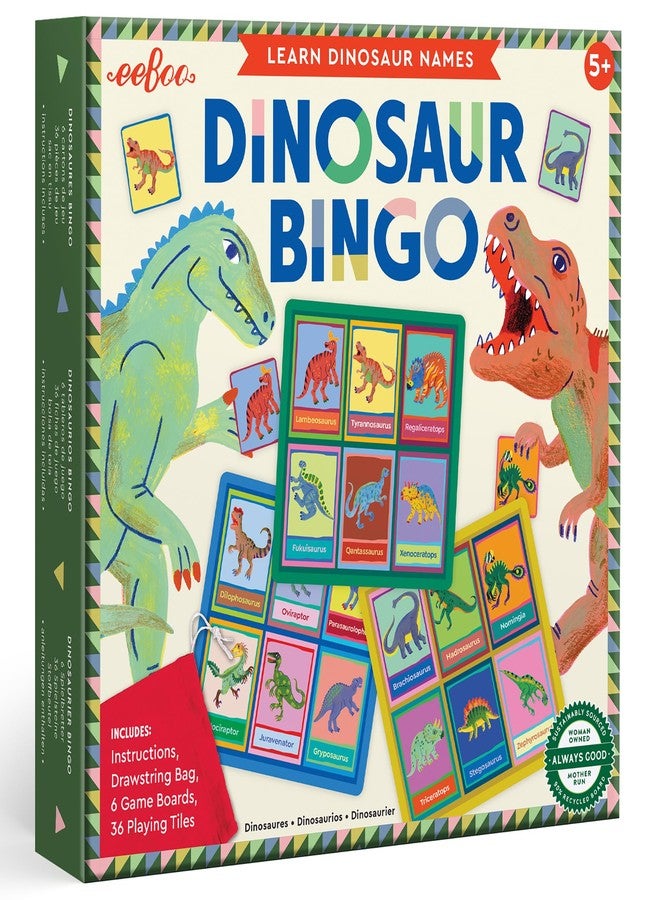 eeBoo: Dinosaur Bingo - Prehistoric Theme Classic Matching Board Game, Colorful Illustration Card Tiles, Learn Dinosaur Names, Kids 5+, 2-6 Players - Image 1
